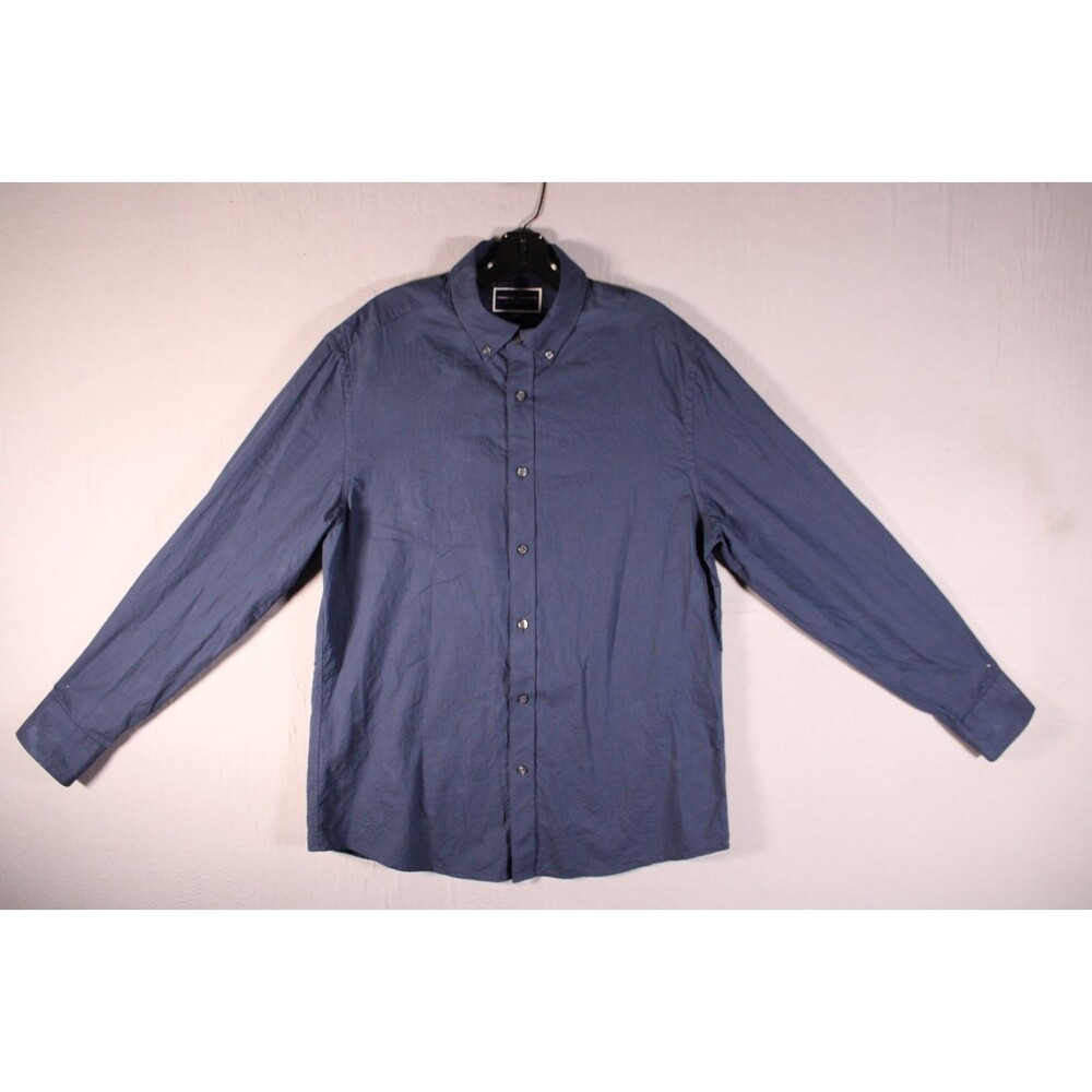 Charles Tyrwhitt Navy Button-Down Shirt Extra Slim Fit Large Fading Mens